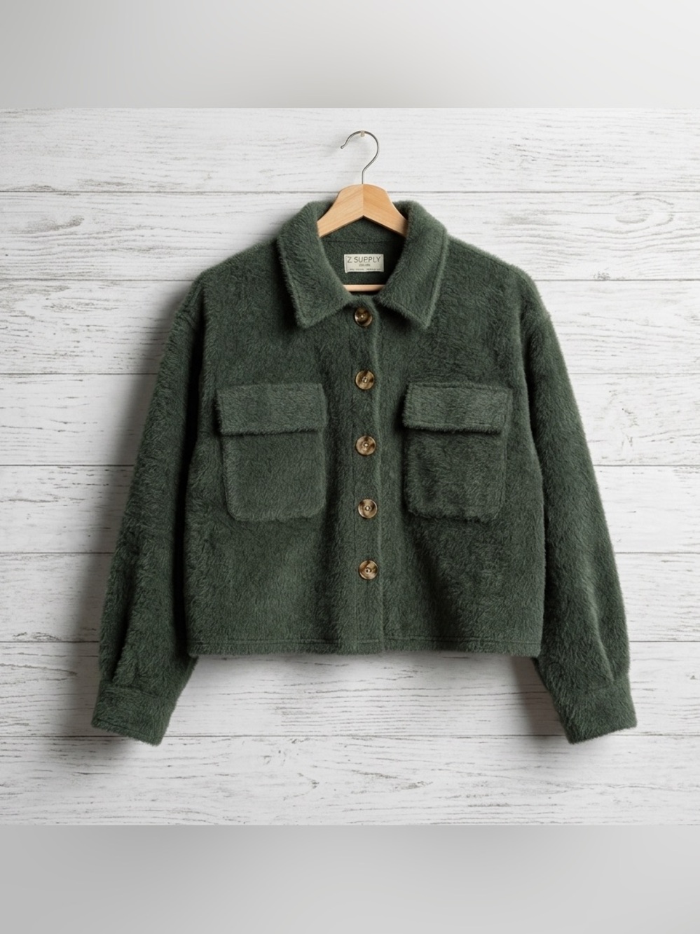 Z Supply Fuzzy Green Button Up Shirt Jacket